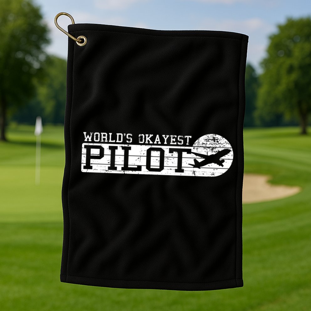 Worlds Okayest Pilot Funny Pilot Golf Towel