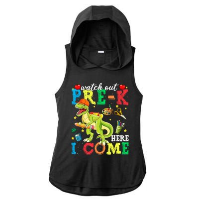 Watch Out PreK Here I Come Funny Dinosaur Back To School Funny Gift Ladies PosiCharge Tri-Blend Wicking Draft Hoodie Tank