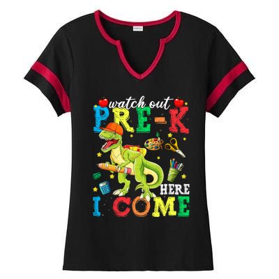 Watch Out PreK Here I Come Funny Dinosaur Back To School Funny Gift Ladies Halftime Notch Neck Tee