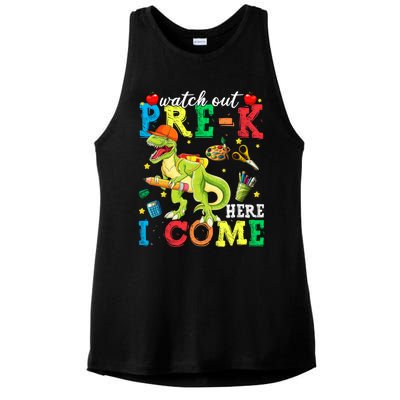 Watch Out PreK Here I Come Funny Dinosaur Back To School Funny Gift Ladies PosiCharge Tri-Blend Wicking Tank