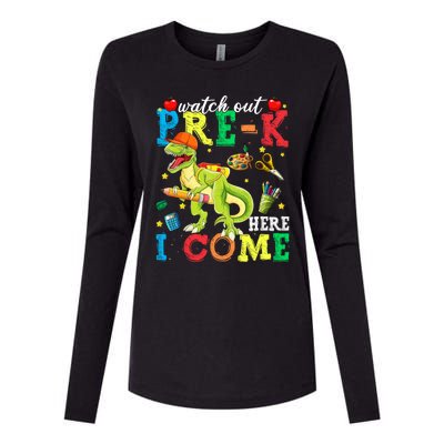 Watch Out PreK Here I Come Funny Dinosaur Back To School Funny Gift Womens Cotton Relaxed Long Sleeve T-Shirt