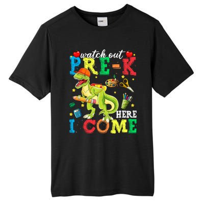 Watch Out PreK Here I Come Funny Dinosaur Back To School Funny Gift Tall Fusion ChromaSoft Performance T-Shirt