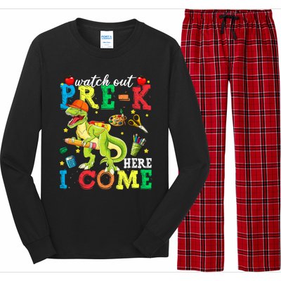 Watch Out PreK Here I Come Funny Dinosaur Back To School Funny Gift Long Sleeve Pajama Set