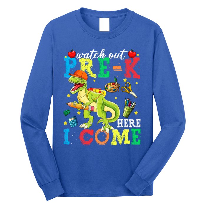 Watch Out PreK Here I Come Funny Dinosaur Back To School Funny Gift Long Sleeve Shirt