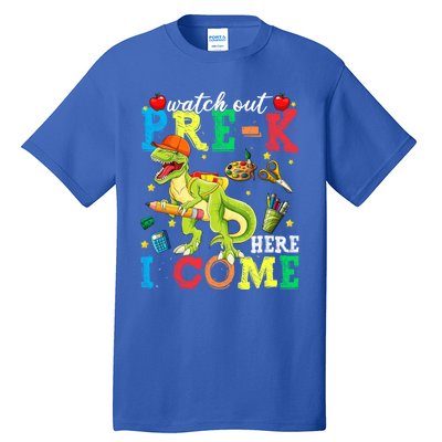 Watch Out PreK Here I Come Funny Dinosaur Back To School Funny Gift Tall T-Shirt