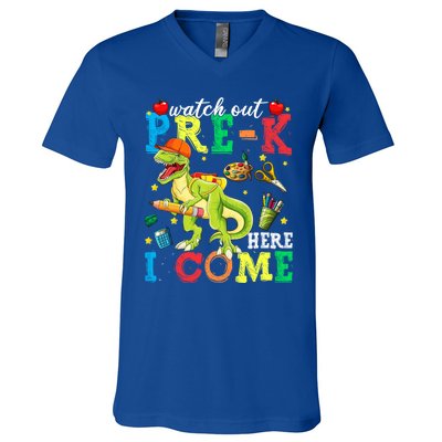 Watch Out PreK Here I Come Funny Dinosaur Back To School Funny Gift V-Neck T-Shirt