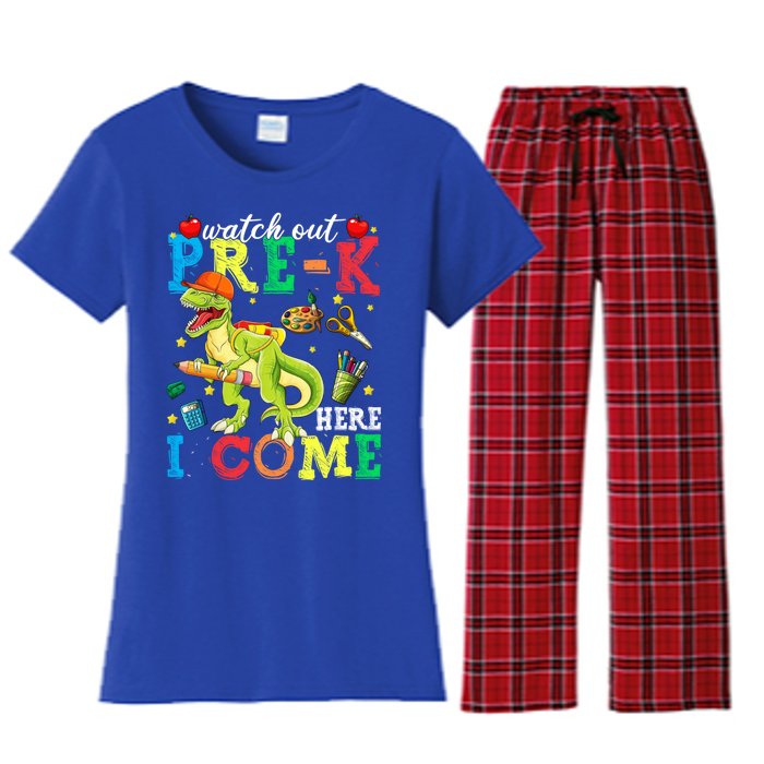 Watch Out PreK Here I Come Funny Dinosaur Back To School Funny Gift Women's Flannel Pajama Set