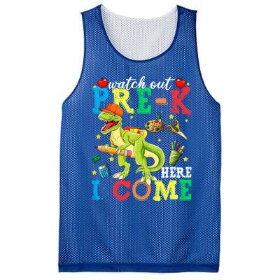 Watch Out PreK Here I Come Funny Dinosaur Back To School Funny Gift Mesh Reversible Basketball Jersey Tank