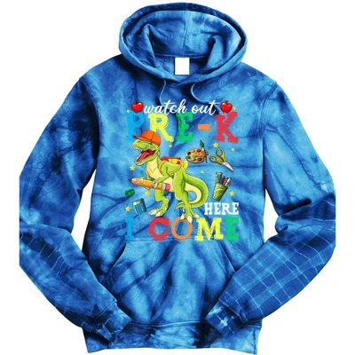 Watch Out PreK Here I Come Funny Dinosaur Back To School Funny Gift Tie Dye Hoodie