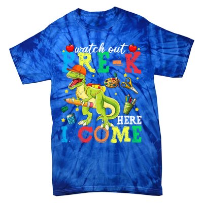 Watch Out PreK Here I Come Funny Dinosaur Back To School Funny Gift Tie-Dye T-Shirt