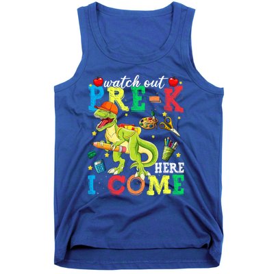 Watch Out PreK Here I Come Funny Dinosaur Back To School Funny Gift Tank Top