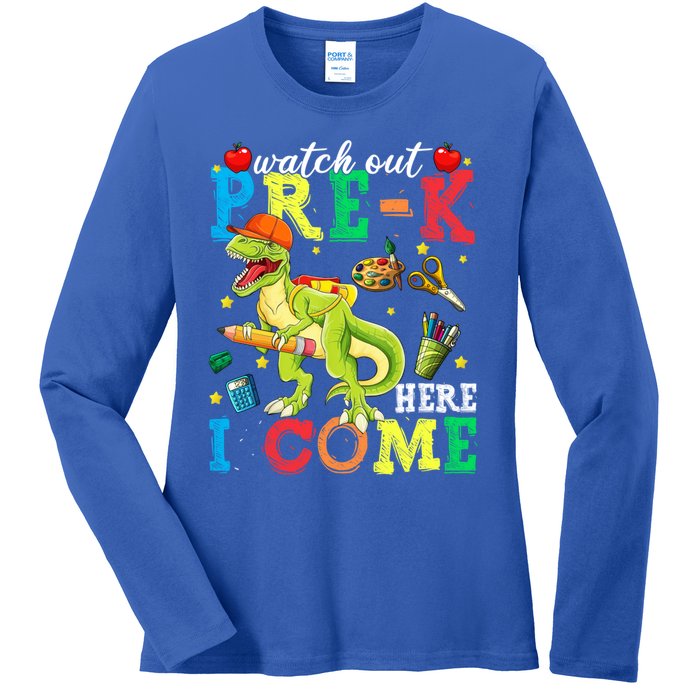 Watch Out PreK Here I Come Funny Dinosaur Back To School Funny Gift Ladies Long Sleeve Shirt