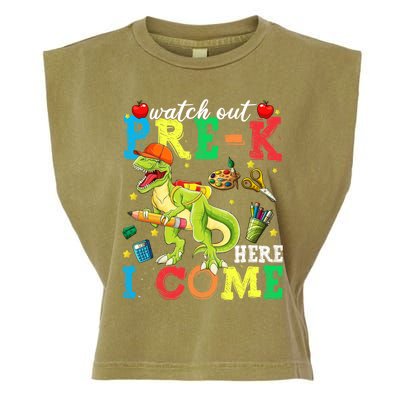 Watch Out PreK Here I Come Funny Dinosaur Back To School Funny Gift Garment-Dyed Women's Muscle Tee