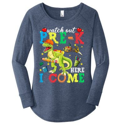 Watch Out PreK Here I Come Funny Dinosaur Back To School Funny Gift Women's Perfect Tri Tunic Long Sleeve Shirt