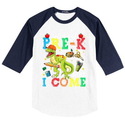 Watch Out PreK Here I Come Funny Dinosaur Back To School Funny Gift Baseball Sleeve Shirt