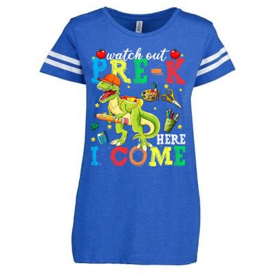 Watch Out PreK Here I Come Funny Dinosaur Back To School Funny Gift Enza Ladies Jersey Football T-Shirt