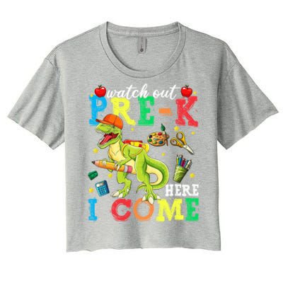 Watch Out PreK Here I Come Funny Dinosaur Back To School Funny Gift Women's Crop Top Tee