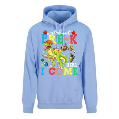 Watch Out PreK Here I Come Funny Dinosaur Back To School Funny Gift Unisex Surf Hoodie