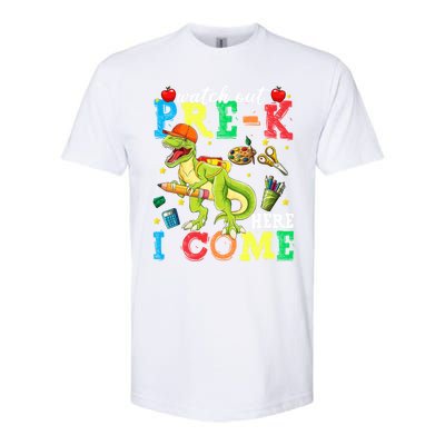 Watch Out PreK Here I Come Funny Dinosaur Back To School Funny Gift Softstyle CVC T-Shirt