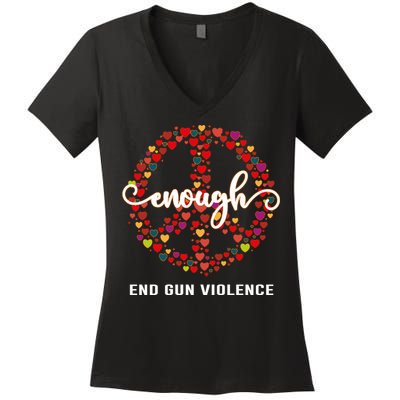 Wear Orange Peace Sign Enough End Gun Violence Women's V-Neck T-Shirt
