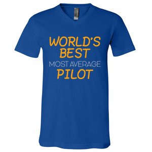 Worlds Okayest Pilot Average Pilot Funny Pilot Great Gift V-Neck T-Shirt