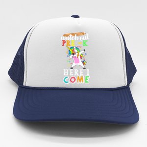 Watch Out PreK Here I Come Funny Unicorn Back To School Funny Gift Trucker Hat