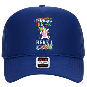 Watch Out PreK Here I Come Funny Unicorn Back To School Funny Gift High Crown Mesh Back Trucker Hat