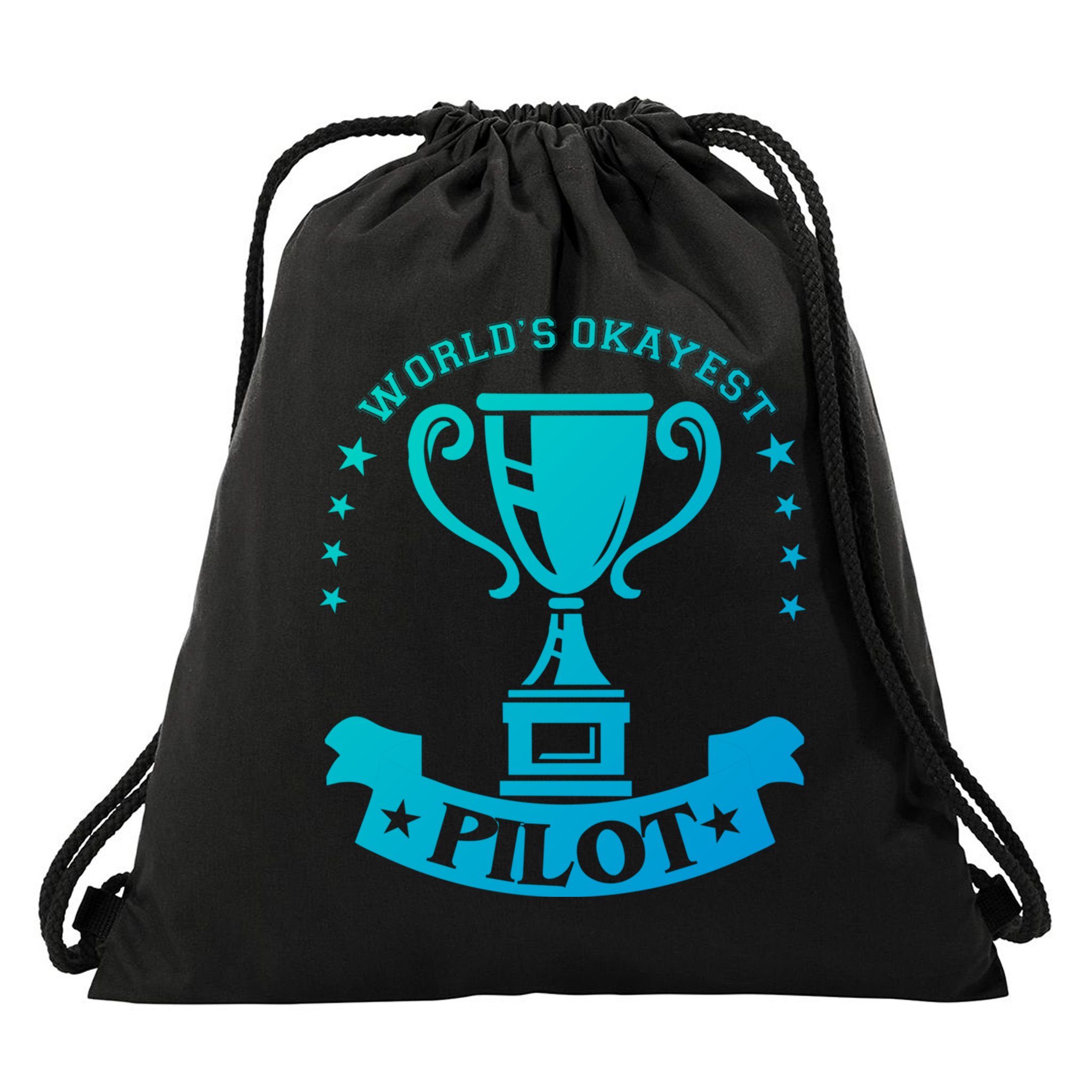 Worlds Okayest Pilot Plane Aviation Gift Drawstring Bag
