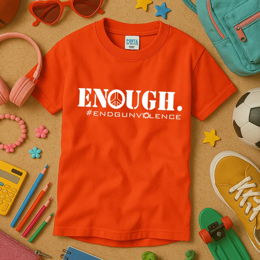 Wear Orange Peace Sign Enough End Gun Violence Kids T-Shirt