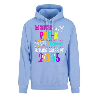 Watch Out PreK Here I Come Future Class Of 2035 Gift Unisex Surf Hoodie