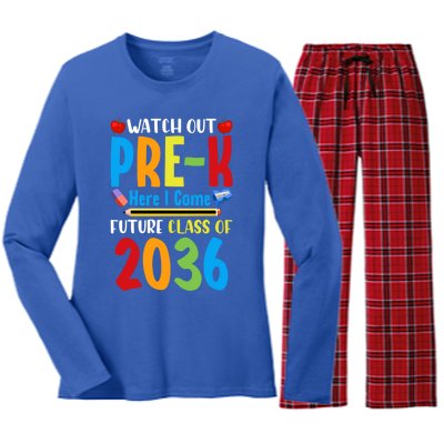 Watch Out PreK Here I Come Future Class Of 2036 Students Gift Women's Long Sleeve Flannel Pajama Set 