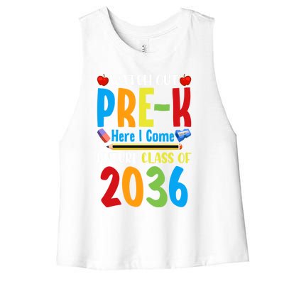 Watch Out PreK Here I Come Future Class Of 2036 Students Gift Women's Racerback Cropped Tank