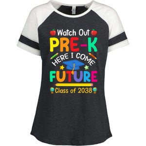 Watch Out PreK Here I Come Future Class Of 2038 Gift Enza Ladies Jersey Colorblock Tee