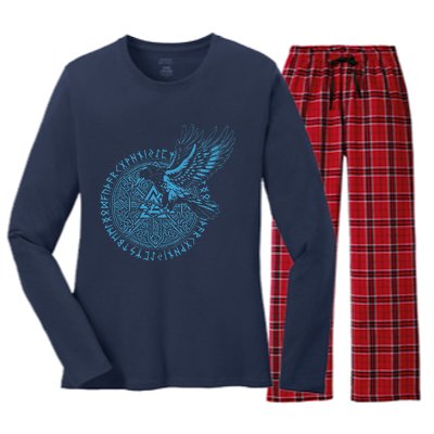 Walhalla Odins Runes Valknut Wotans Knot Viking Women's Long Sleeve Flannel Pajama Set 