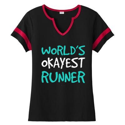 Worlds Okayest Runner . Funny Running Runner Tanks Ladies Halftime Notch Neck Tee