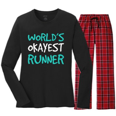 Worlds Okayest Runner . Funny Running Runner Tanks Women's Long Sleeve Flannel Pajama Set 