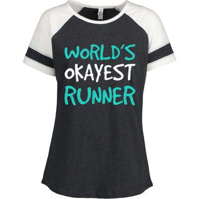 Worlds Okayest Runner . Funny Running Runner Tanks Enza Ladies Jersey Colorblock Tee