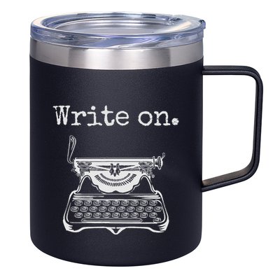 Write On. Retro Typewriter Funny Novelty Writing Writers Pun 12oz Stainless Steel Coffee Mug