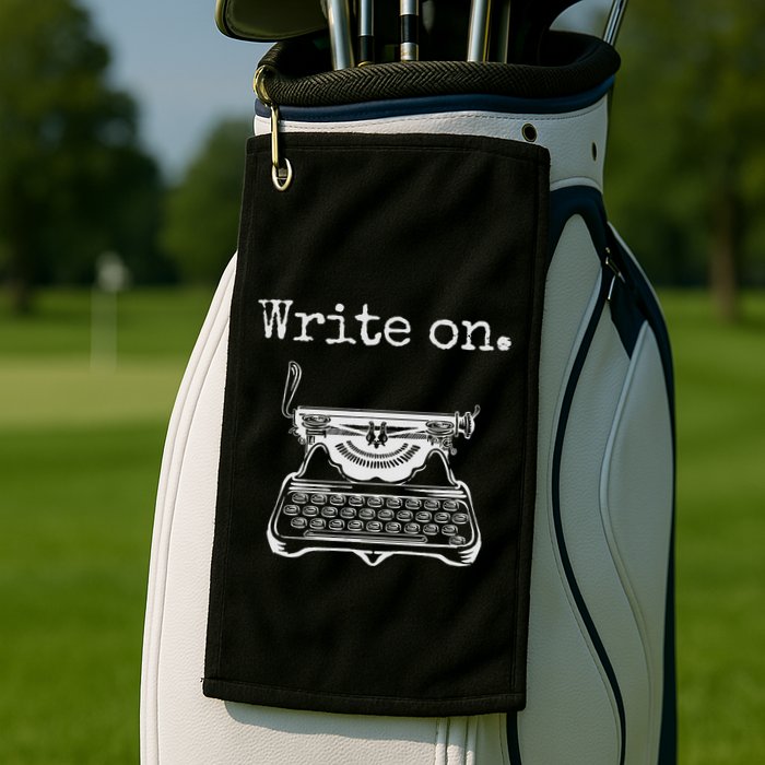 Write On. Retro Typewriter Funny Novelty Writing Writers Pun Golf Towel