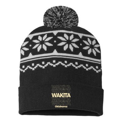 Wakita Oklahoma Repeating Text USA-Made Snowflake Beanie