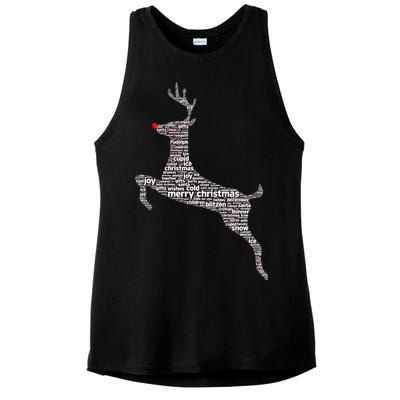 Wordy Reindeer Christmas Ladies PosiCharge Tri-Blend Wicking Tank