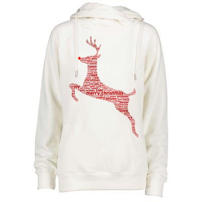 Wordy Reindeer Christmas Womens Funnel Neck Pullover Hood