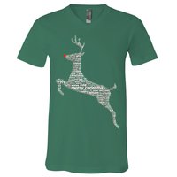 Wordy Reindeer Christmas V-Neck T-Shirt