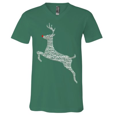 Wordy Reindeer Christmas V-Neck T-Shirt