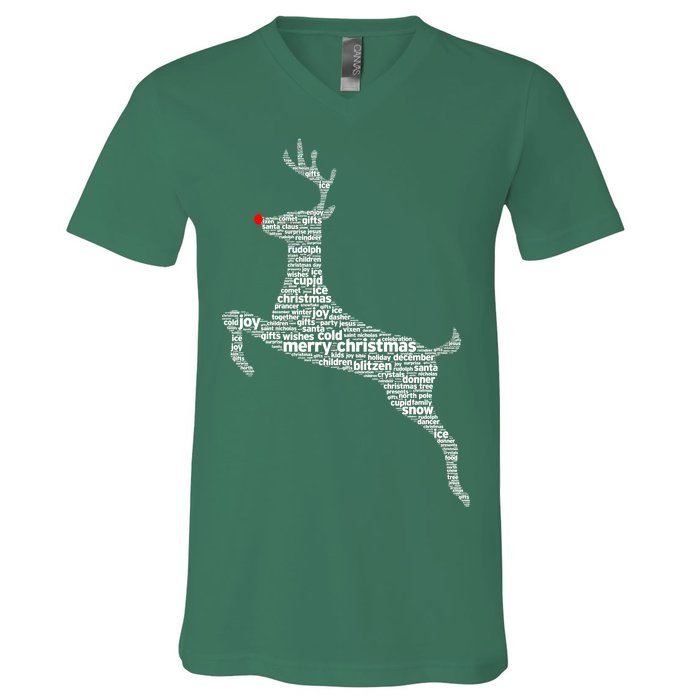 Wordy Reindeer Christmas V-Neck T-Shirt