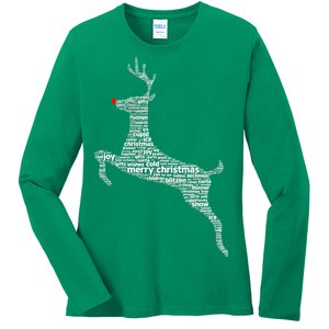 Wordy Reindeer Christmas Ladies Long Sleeve Shirt