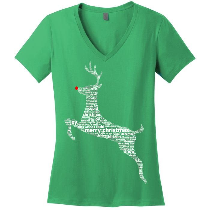 Wordy Reindeer Christmas Women's V-Neck T-Shirt