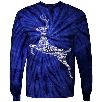 Wordy Reindeer Christmas Tie-Dye Long Sleeve Shirt