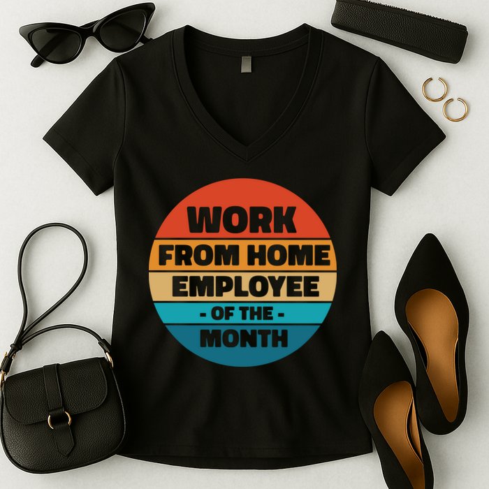 Work From Home Employee Of The Month Retro Women's V-Neck T-Shirt
