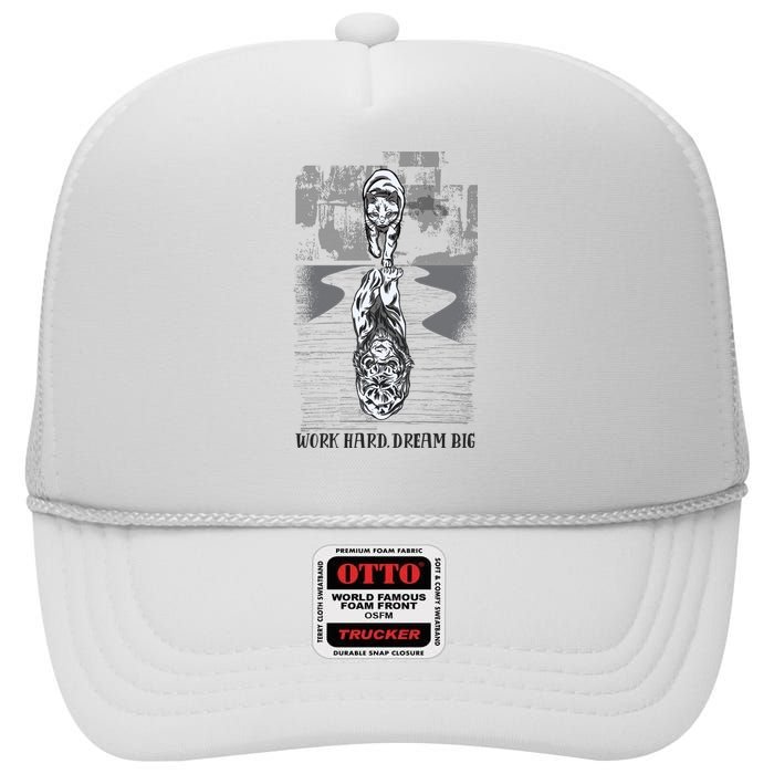 Work Hard Dream Big Tiger High Crown Mesh Back Trucker Hat